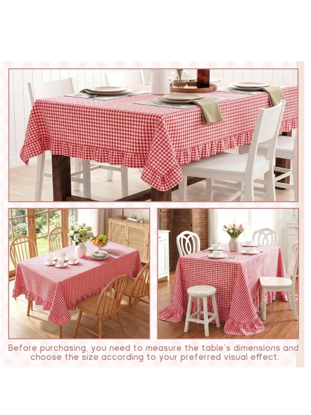 Vintage Farmhouse Tablecloth RECTANGULAR 60x120” RED & WHITE GINGHAM